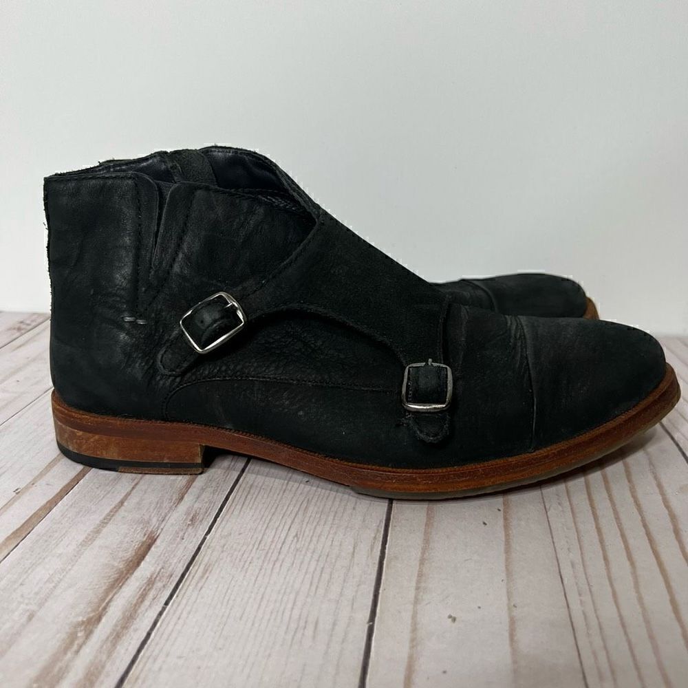 J Shoes Dorado Black Leather Buckle Chelsea Ankle Moto Boots
